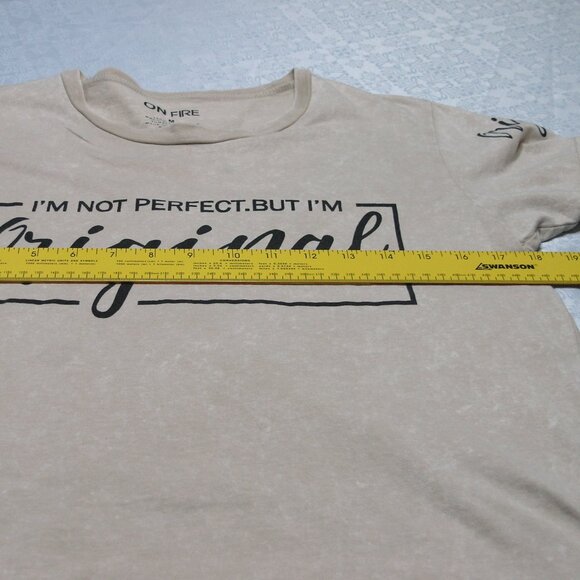 On Fire- women's T-Shirt beige Size Medium w/ I'm Not Perfect saying - Picture 5 of 8